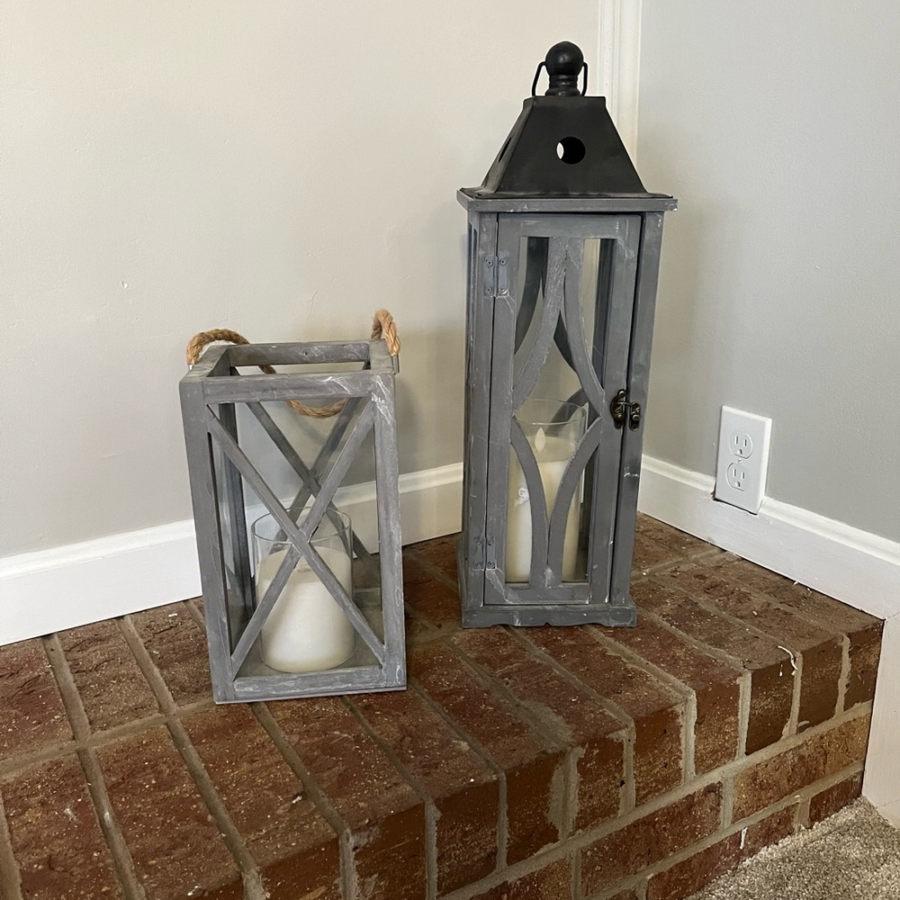Home decor! With flameless candles. Distressed gray. Comes as set